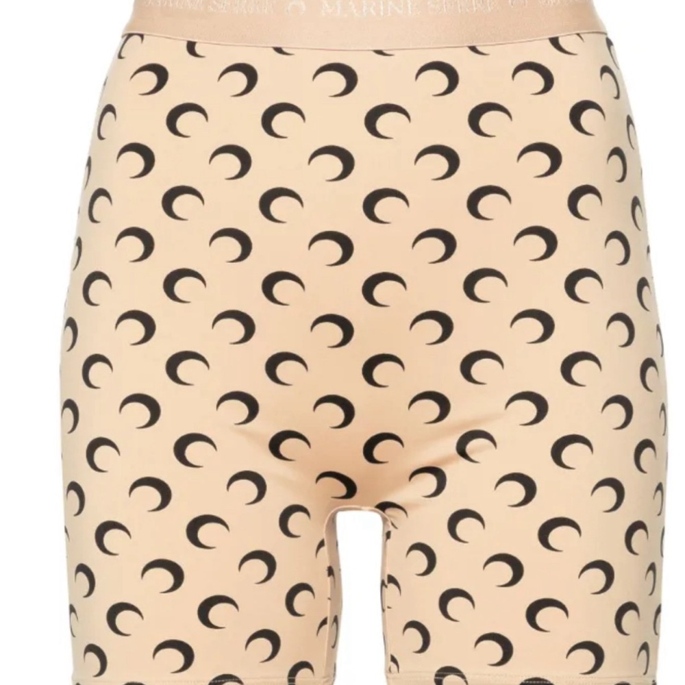 Marine Serre Cream and Black Bike Shorts with Moon Print